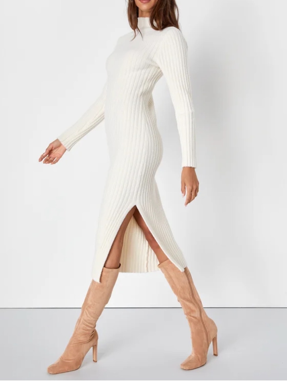 Lulus | Irresistible Feelings Ivory Fuzzy Knit Midi Sweater Dress | XXS New
